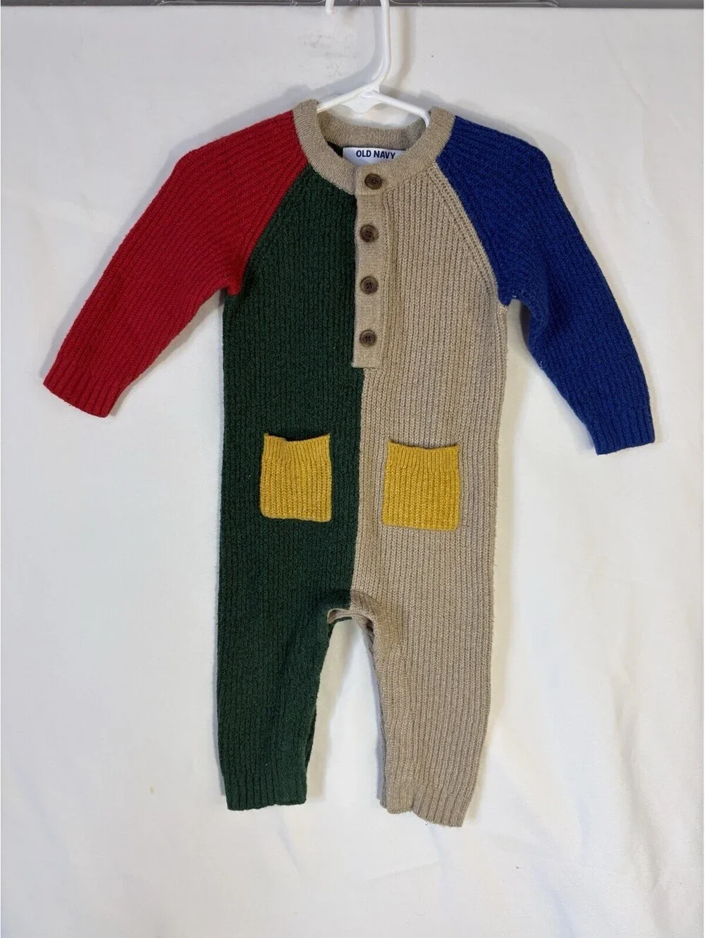 Old Navy Cotton Knit Colorblock Long Sleeve Button Front Coverall 6-12M